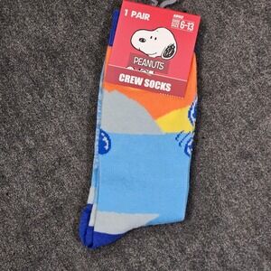 Peanuts Snoopy Crew Socks Adult Shoe Size 6-13 Blue Orange Yellow‎